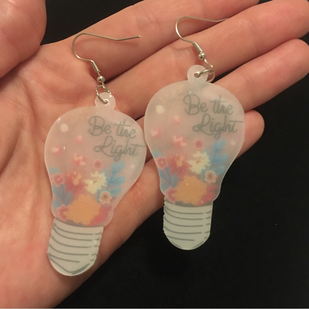 Be The Light Dangle Light Bulb Shaped Floral Earrings